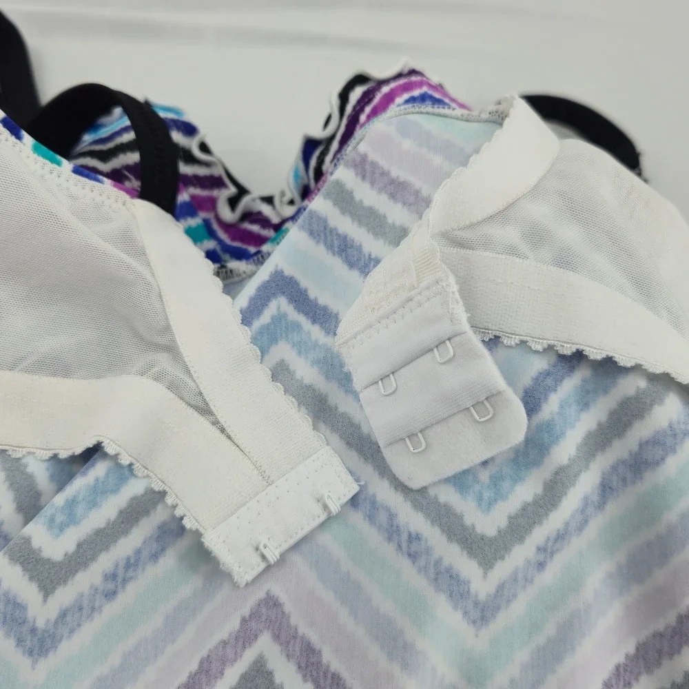 Profile by Gottex Tankini Top Women 34E Blue Purple Chevron Scalloped Vacation
